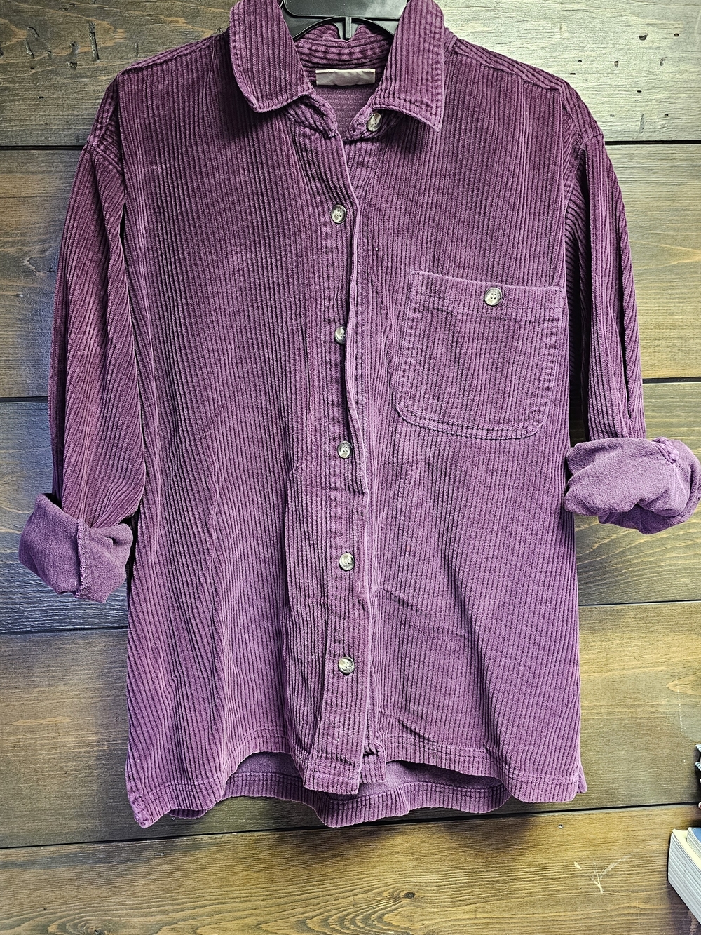 Vtg Plum Purple Faded Glory Corduroy Long Sleeve Button Down Shirt Womens Large